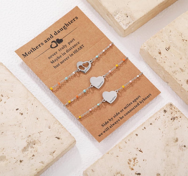 DS Mother Daughter Bracelets Set,18K Gold Plated Stainless Steel Heart Jewelry for Women Girls,Mothers Day Gifts for Mom/Daughter,Adjustable Matching Bracelets for Mommy and Me gift box packaging - Image 3